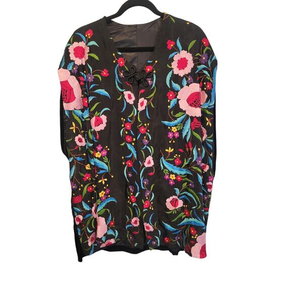 Floral‎ Embroider Boho Hippie Velvet Vest  Whimsigoth Western Gypsy Prairie Glam - Picture 1 of 5